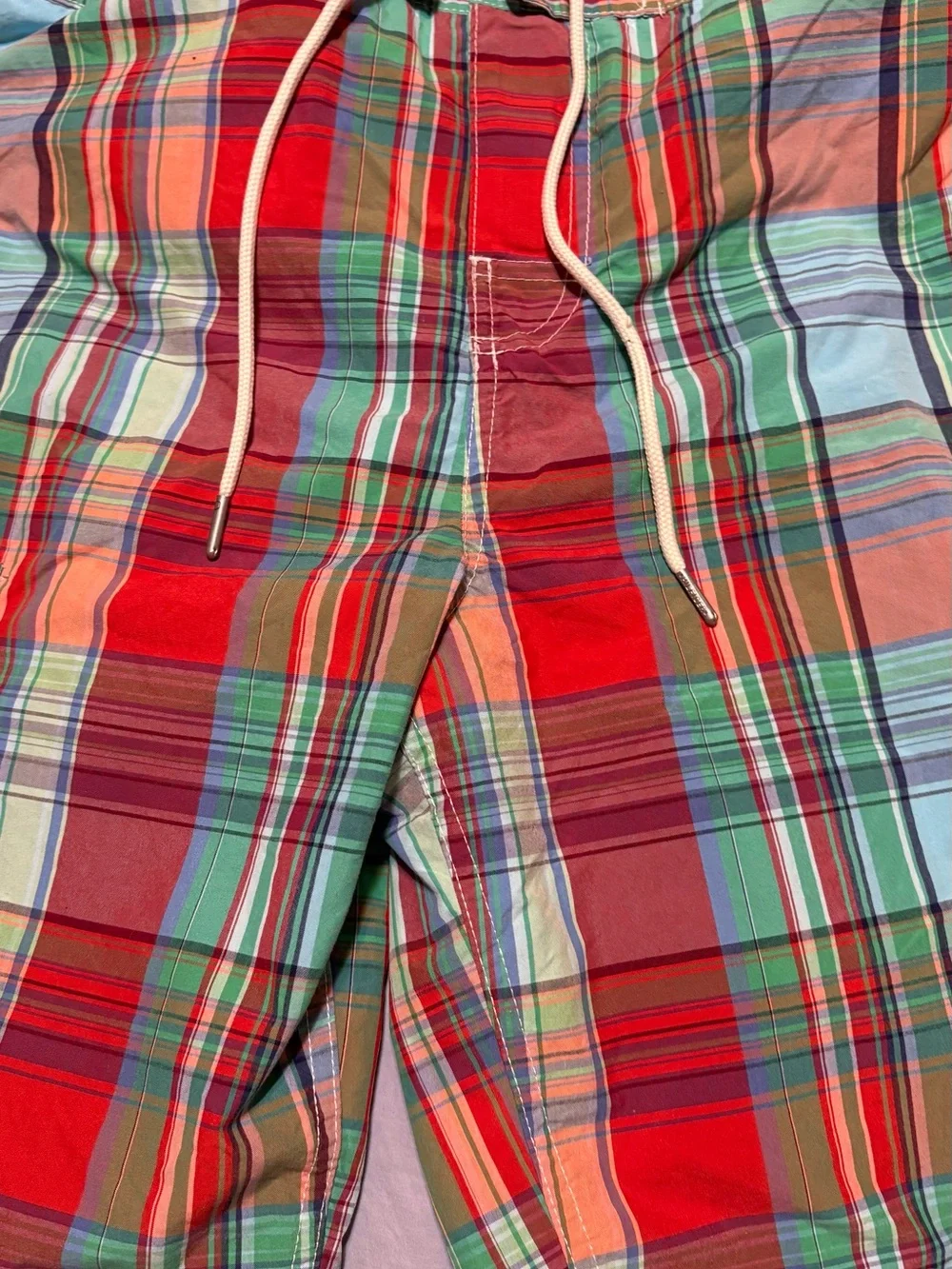 Tommy Hilfiger Red Multi Plaid Swim Hybrids